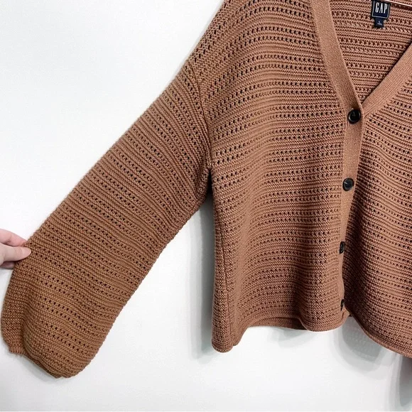 gap | textured button-front cardigan haystack brown l - Picture 4 of 13